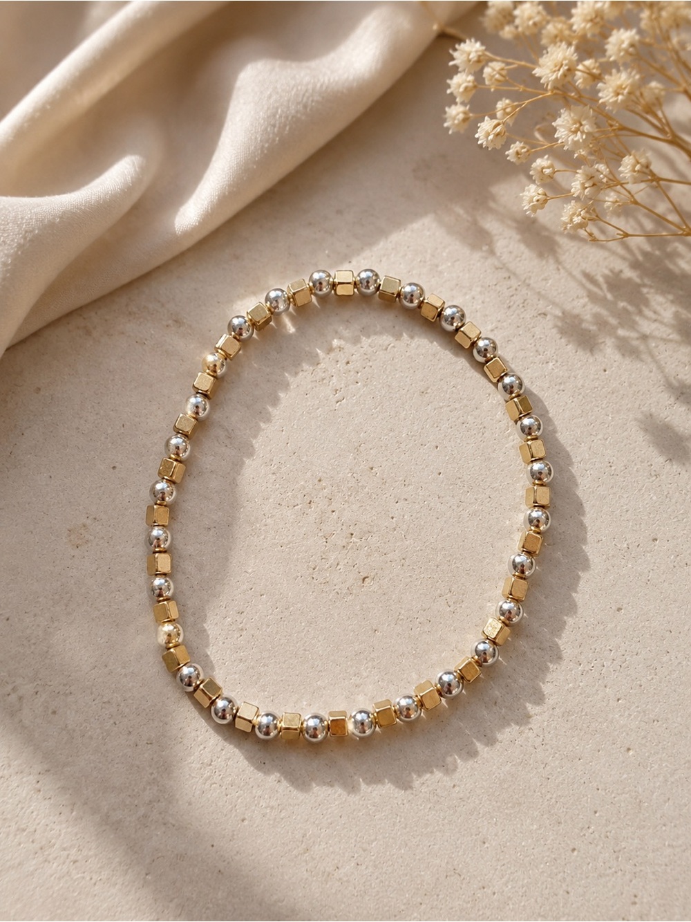 Two-Tone Gold & Silver Beaded Necklace